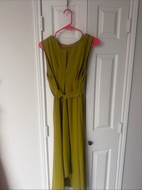Sleeveless Olive Green Belted Maxi Dress